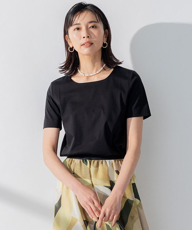 23区 L 【洗える】ダブルスムース スクエアネック カットソー ブラック系