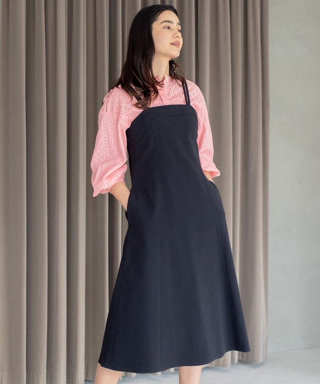 組曲 L 【肩ひも調整可】ドビーピケ キャミワンピース ブラック系