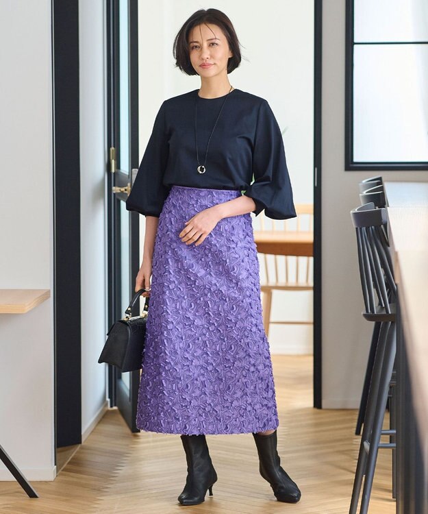 自由区 YONEZAWAレーシージャガード スカート パープル系