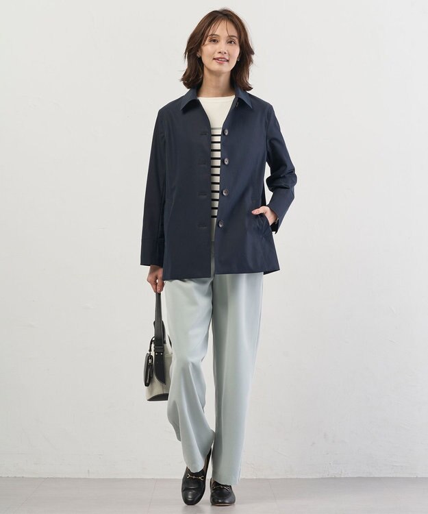 J.PRESS LADIES L Rayon Stretch Border ニット オフ×ネイビー×セージ系