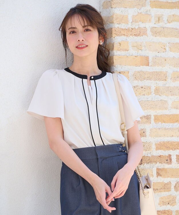 ANY SIS 【2WAY】バイカラーラッフル ブラウス アイボリー×ブラック