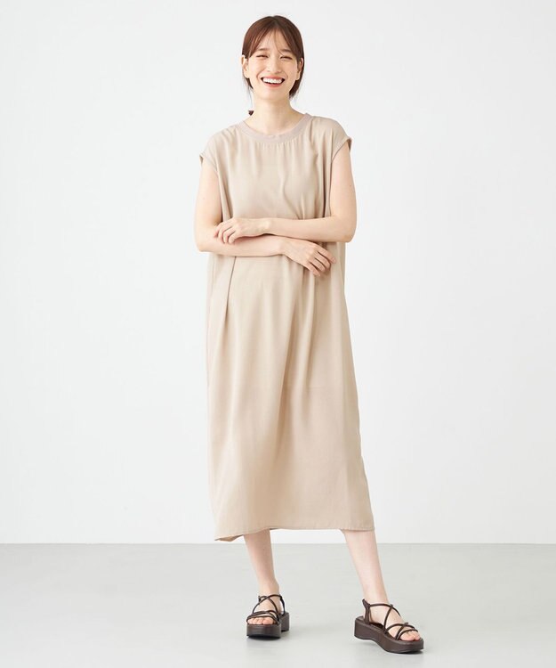 SHARE PARK LADIES ノースリーブ楊柳ワンピース キャメル系