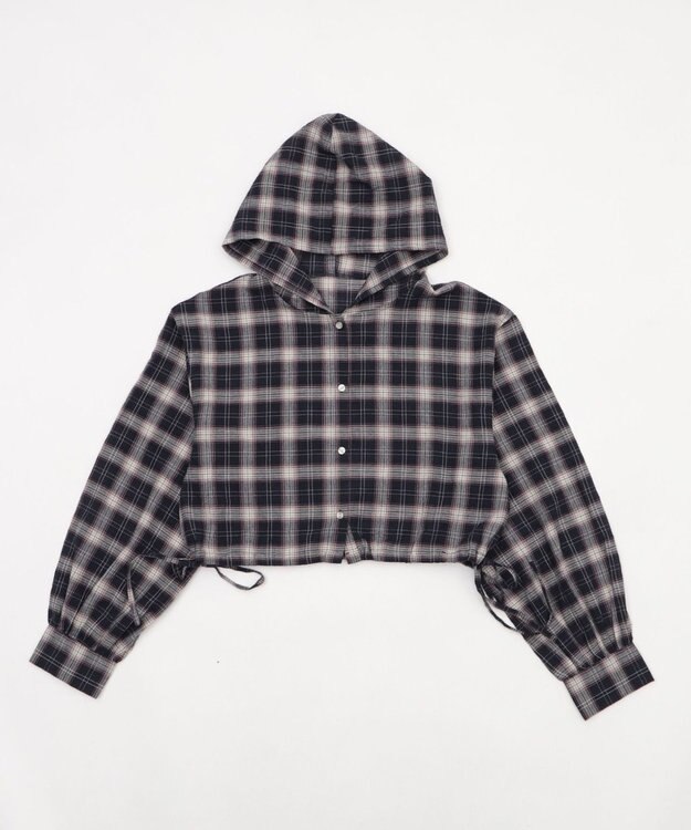 WEGO チェックショートフードシャツ ネイビー
