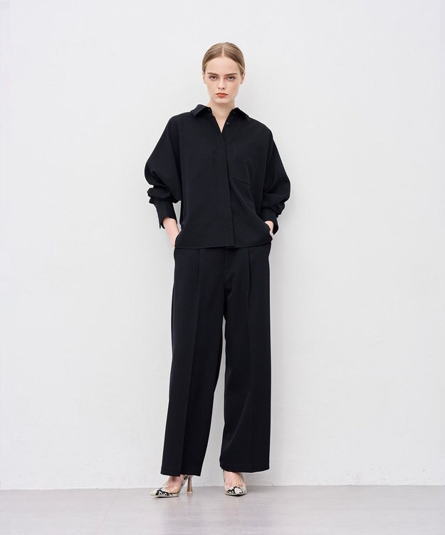 uncrave ウォッシャブルウールライクツイル ドルマンシャツ ダークネイビー