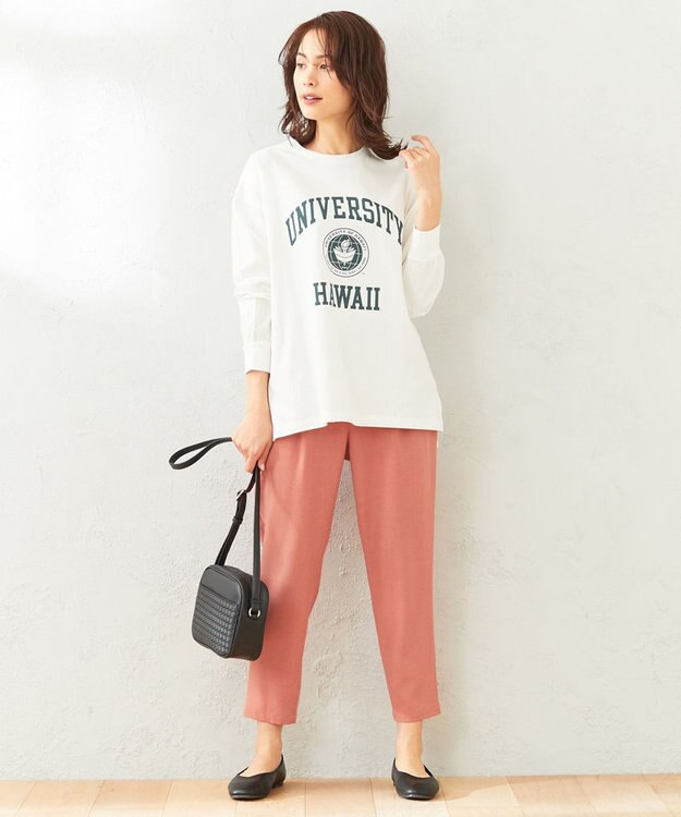 ANY 【接触冷感・UVケア】イージーケア美脚 パンツ コーラル