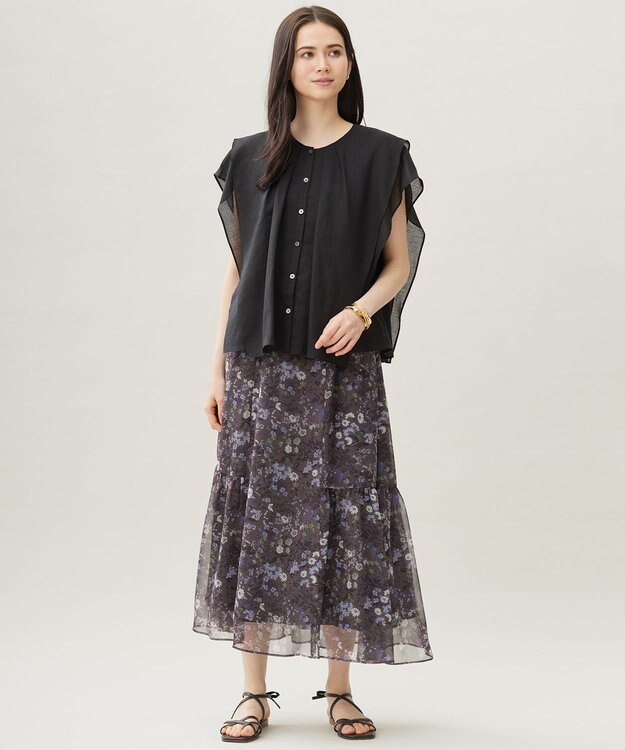 自由区 【カタログ掲載・接触冷感・洗える】シアーラミーローンフリル ブラウス セピア