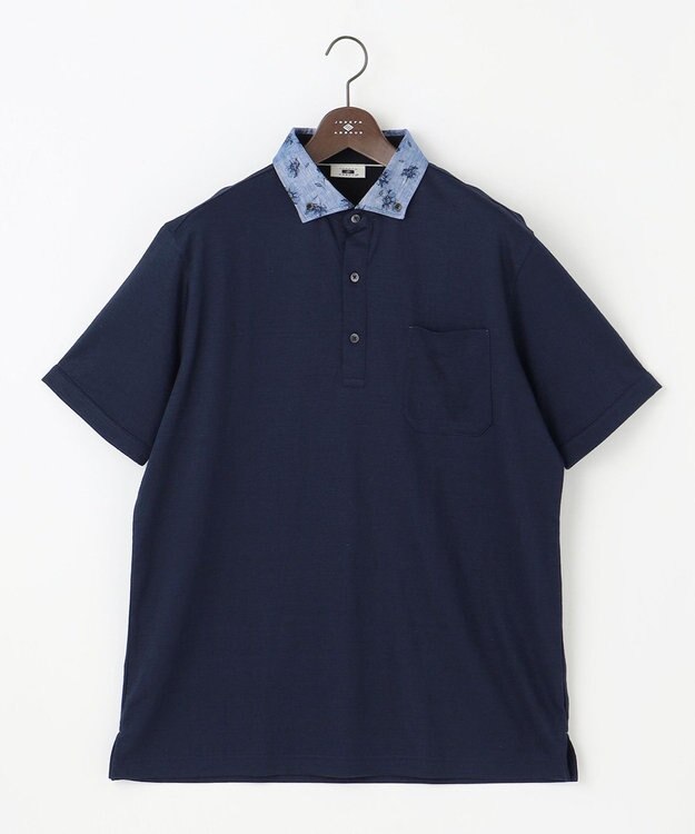 JOSEPH ABBOUD 【キングサイズ・リネン素材/清涼感/吸水速乾】リネン天竺 ポロシャツ ネイビー系