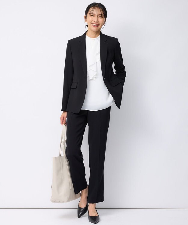 23区 【セットアップ対応/洗える】トリアセダブルジョーゼット テーラード ジャケット ブラック系