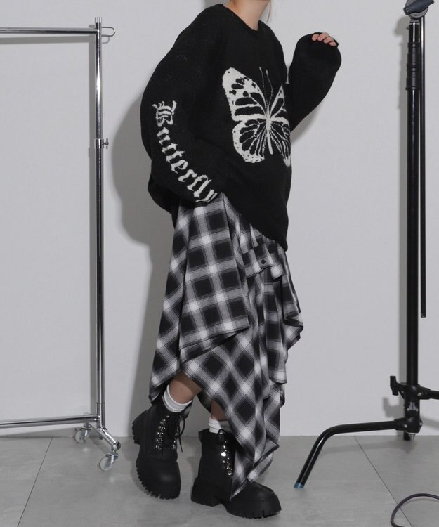 WEGO モチーフグラフィックフラッフィーニットプルオーバー ブラック