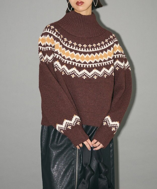 Green Parks ノルディック柄ジャガード織ニット Mocha