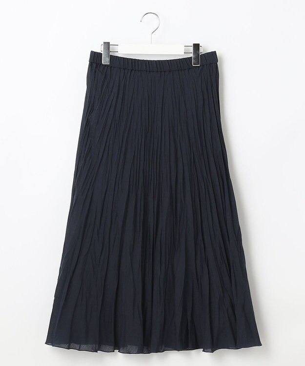 J.PRESS LADIES 【洗える】 スパンボイルワッシャー ランダムプリーツ スカート ネイビー系