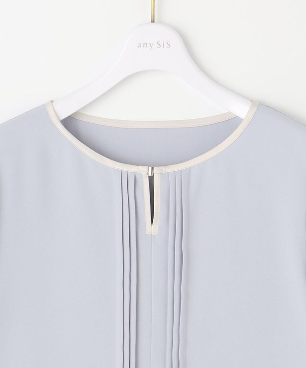ANY SIS S 【洗える】フロントタックバイカラー ブラウス ライトブルー×アイボリー