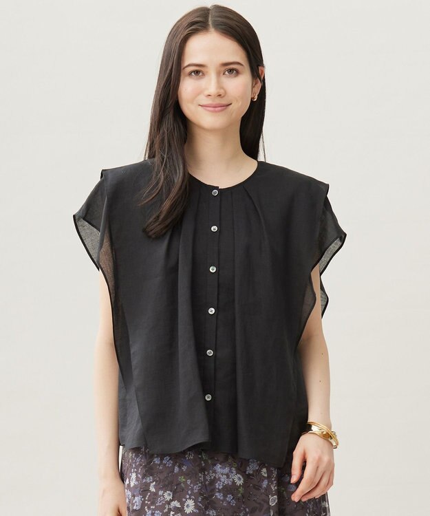 自由区 【カタログ掲載・接触冷感・洗える】シアーラミーローンフリル ブラウス セピア