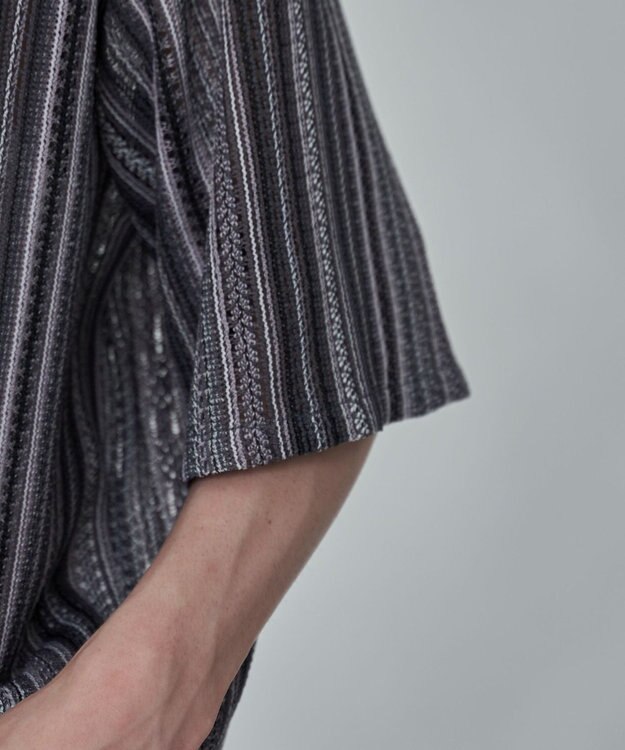 WEGO ストライプメッシュBIGシャツ（SS） ブラック中濃色