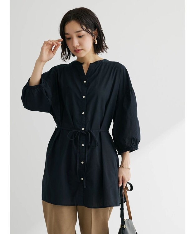 Green Parks スキッパーボリュームブラウスチュニック Black