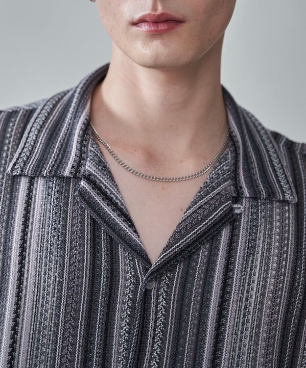 WEGO ストライプメッシュBIGシャツ（SS） ブラック中濃色