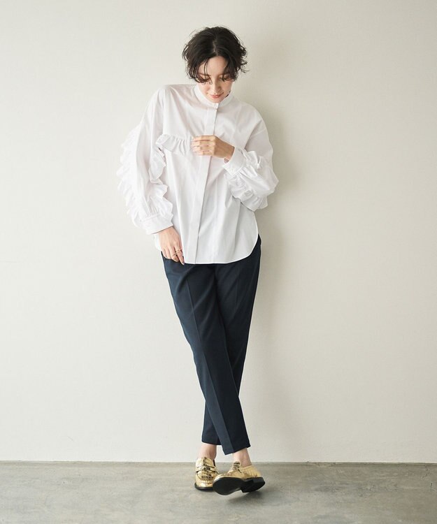 #Newans 【セレモニーにも】〈亀恭子さんコラボ〉美シルエットセンタープレスパンツ ネイビー