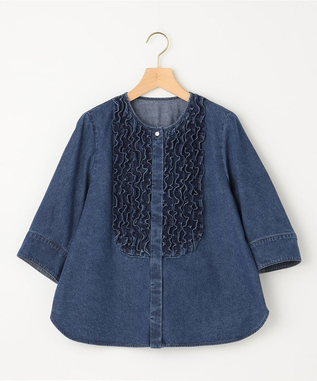 組曲 S 【WEB限定】フロントフリル デニムブラウス ユーズドブルー系
