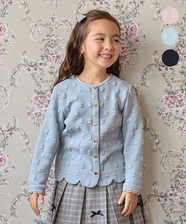 ANY KIDS リボン ジャガード カーディガン サックスブルー