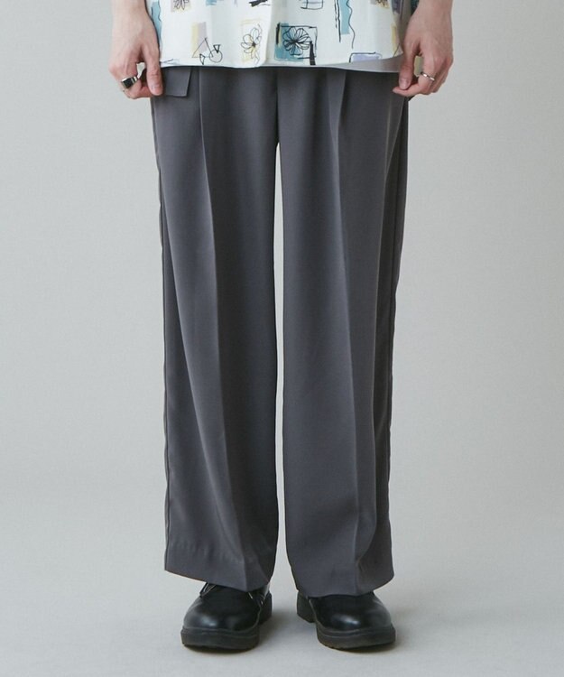 WEGO トロミ　ベルト付きワイドスラックス ダークグレー
