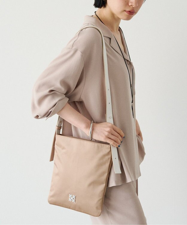 russet バイカラーレザーベルトフラットショルダーバッグ(SF-278) PinkBeige