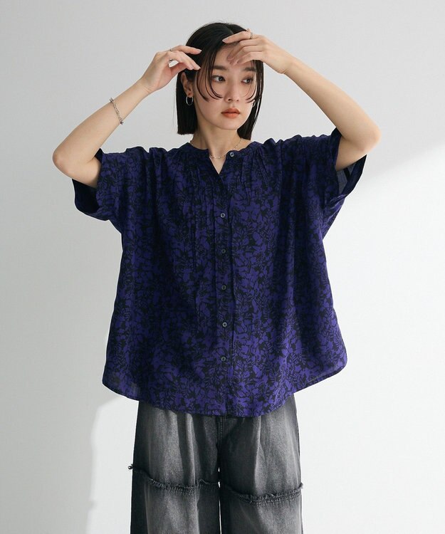 Green Parks Ｉ　アソート柄さらっとレーヨンブラウス Flower Black