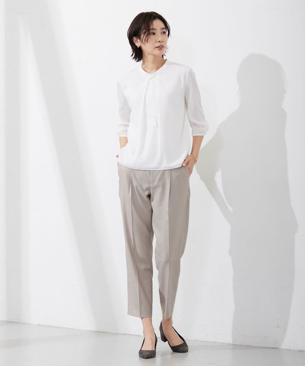 J.PRESS LADIES 【セットアップ対応・洗える・UVケア・速乾】 OXIJEWELストレッチ テーパード パンツ ベージュ系