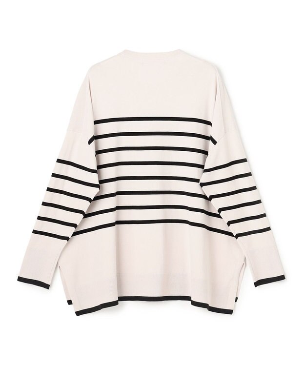 UNFILO L マイビューティニット ワイドクルーネック グレージュボーダー