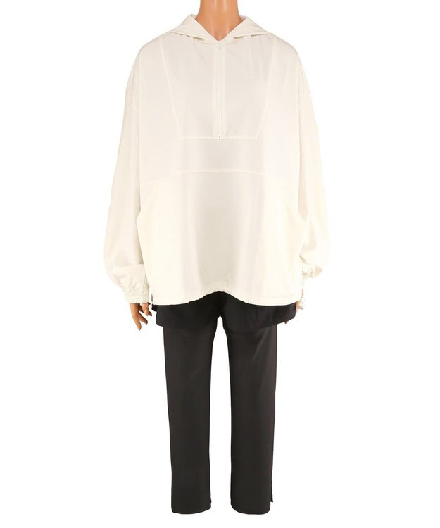 San-ai Resort（三愛水着楽園） 【再入荷】WEB限定商品　ポケット付きハーフジップラッシュパーカー＋リブタンキニ水着+レギンス5点セット【Beach Queen（ビーチクイーン）】 オフホワイト