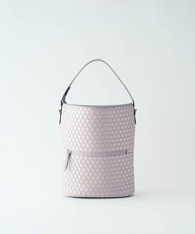MIYABIYA LAQUOH【撥水加工】篭目柄エンボスボンディング バケツ型2WAYショルダー ライトグレー