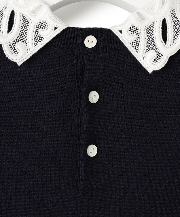 23区 S 【洗える/吊り干しOK】ヴィスコースストレッチ レース襟 ワンピース ネイビー系