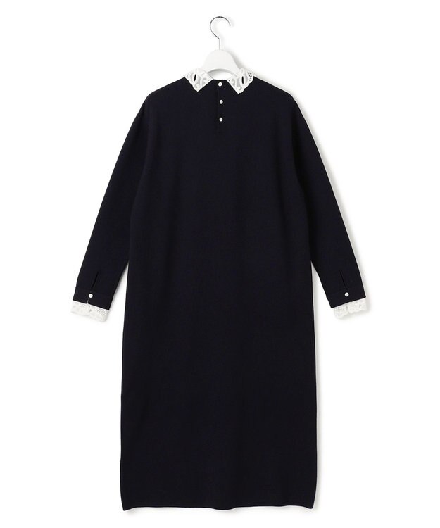 23区 S 【洗える/吊り干しOK】ヴィスコースストレッチ レース襟 ワンピース ネイビー系