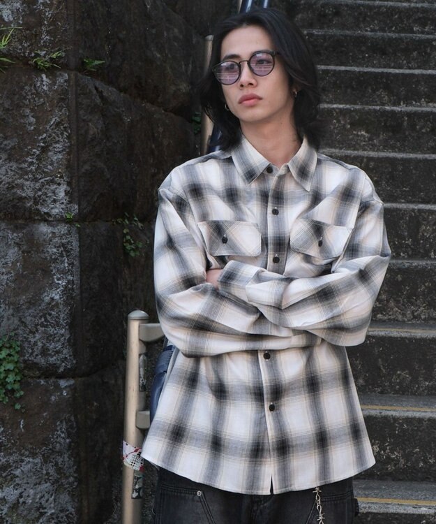 WEGO 【ユニセックス着用ITEM/SMLサイズ展開】オンブレチェックシャツ（LS） 柄2