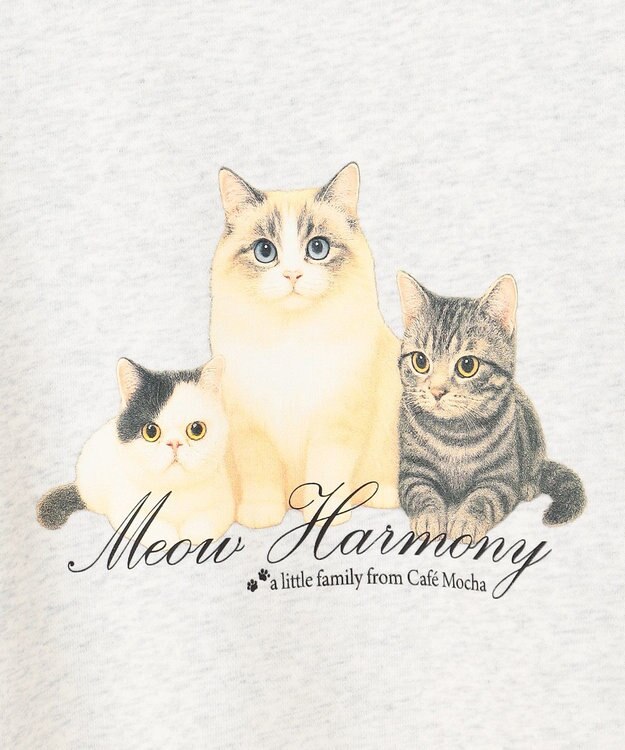 Feroux 【猫カフェMOCHAコラボ】猫ちゃんプリント トレーナー ライトグレー系