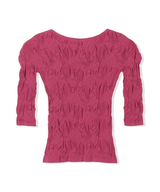 Chacott 【ノーソーイングニット】シアーレースボートネックトップ ガーネット