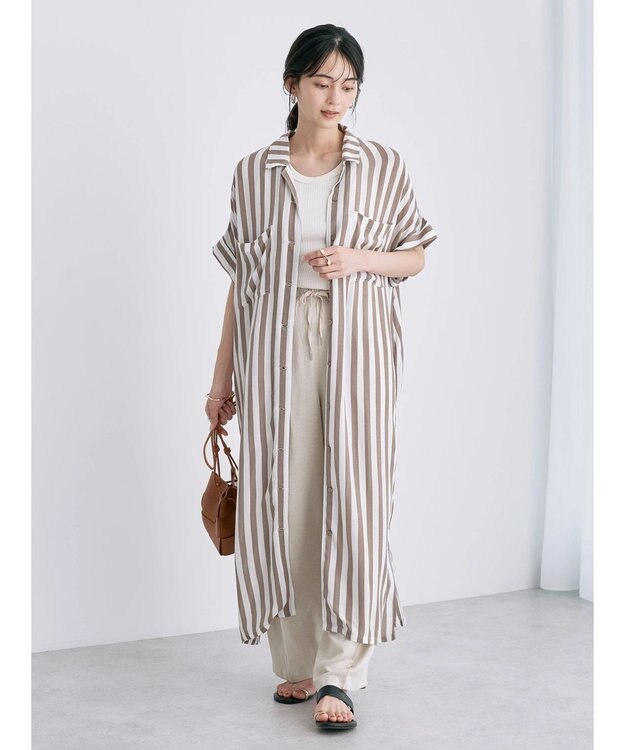 AMERICAN HOLIC 楊柳Ｗポケット開襟ワンピース Stripe