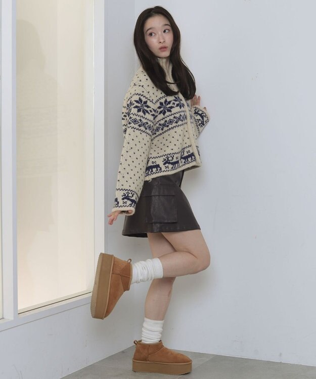 WEGO ノルディックZIPニット ホワイトアイボリー