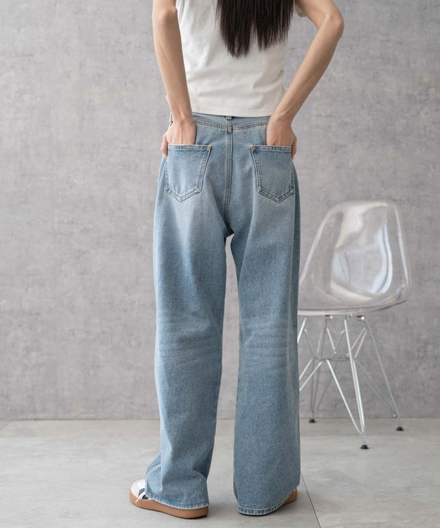 WEGO 【新色追加/美脚/XSSMLサイズ展開】ストレートデニムパンツ デニム淡色