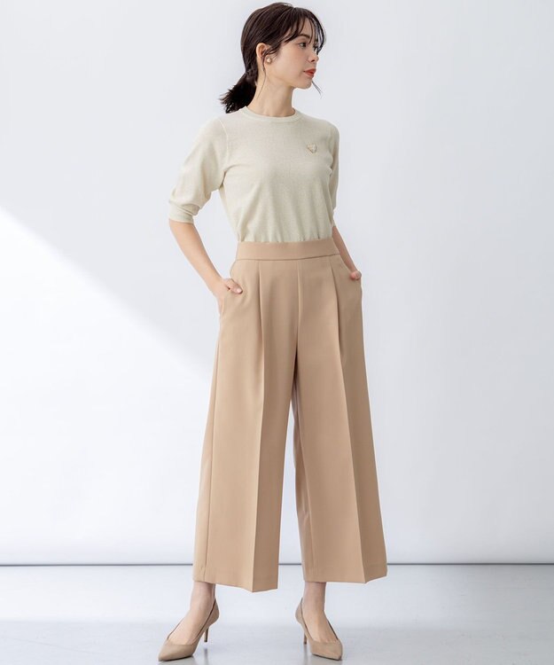 組曲 S 【WEB限定・2SET】5分袖ラメ入りアンサンブルニット ゴールド系