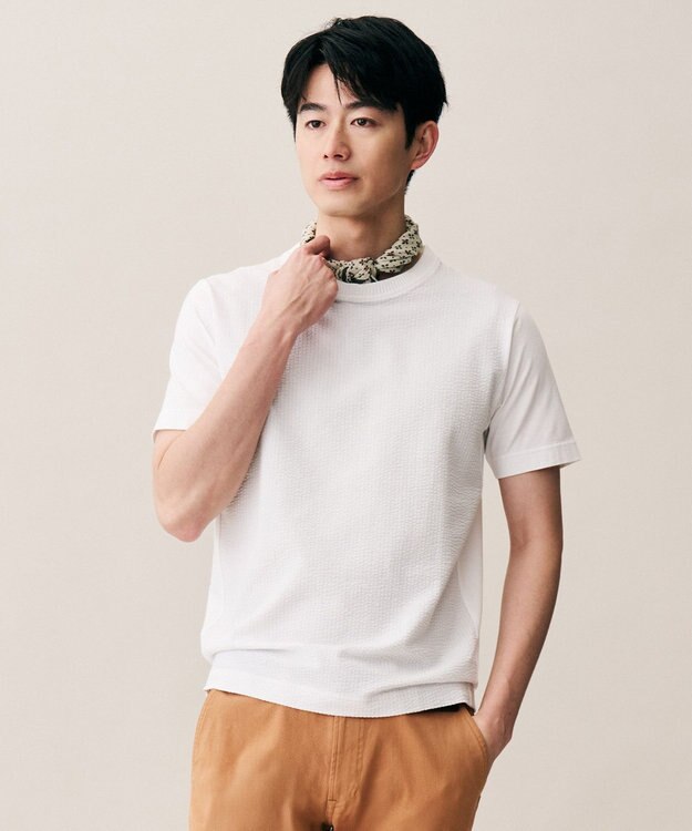 JOSEPH ABBOUD 【オーガニックコットン使用・日本製・26SS新色】JOEコットンサッカークルーネック Tシャツ ホワイト系