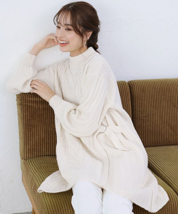 Tiaclasse アラン柄ニットチュニックワンピース アイボリー