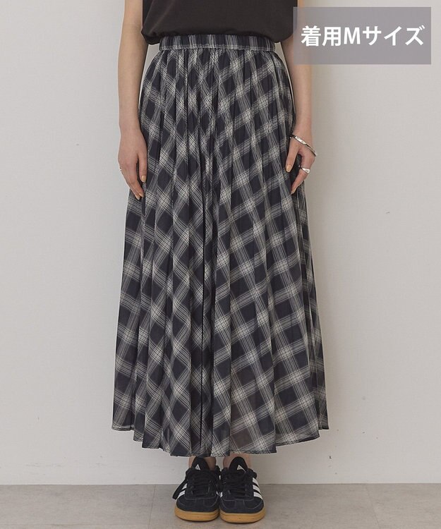 AMERICAN HOLIC 【選べる丈】チェックシアープリーツスカート Charcoal Gray