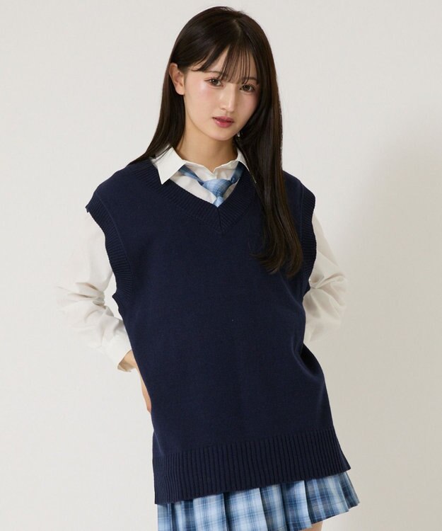 WEGO 【SCHOOLITEM】無地ニットベスト ネイビー