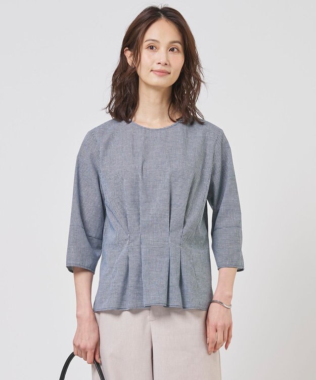 J.PRESS LADIES S リネンminiチェック プルオーバー ブラウス ネイビーギンガム系