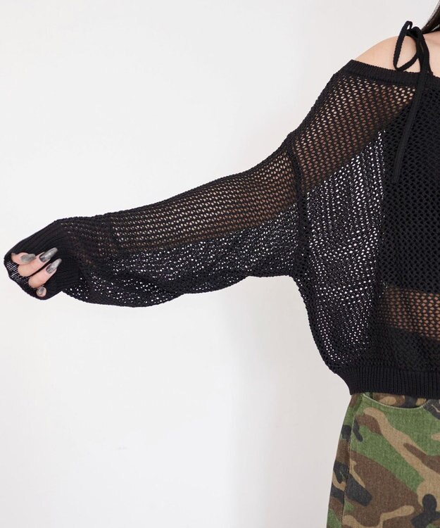 WEGO 2WAYオフショルメッシュニット ブラック