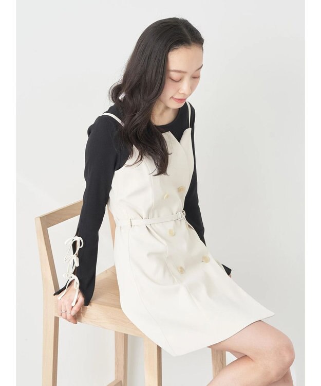 earth music&ecology トレンチ風キャミミニワンピース Ivory