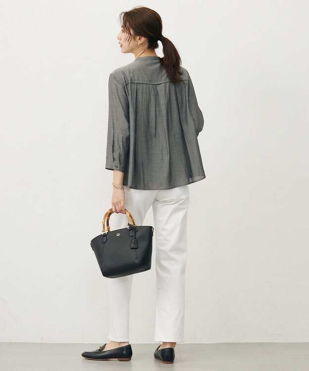 J.PRESS LADIES L 【洗える・速乾・接触冷感】リライムライトローン バックフレア ブラウス グレーシャンブレー系