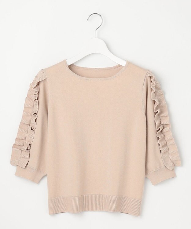 Feroux 【洗える】フリルスリーブニット ベージュ系