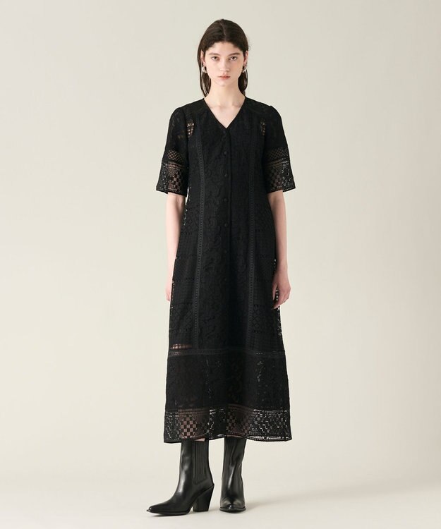 GRACE CONTINENTAL コンビレースVネックワンピース ブラック