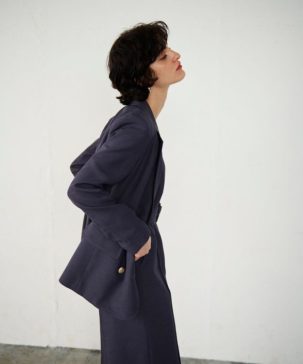 GRACE CONTINENTAL 麻調バックギャザージャケット グレー